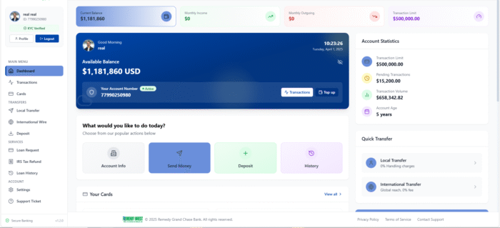 Grand Remedy Bank – Complete Online Banking Solution in PHP (Laravel)